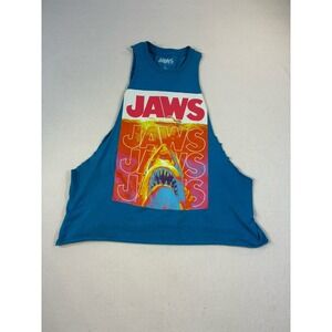 Jaws Movie Graphic Muscle Tank Top Mens Large Blue Cut Off Distressed Shark